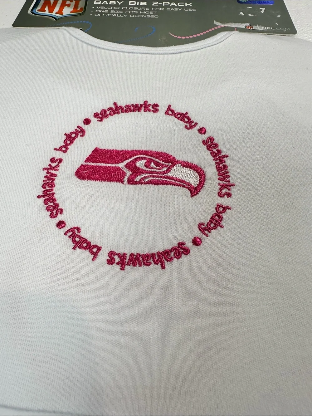 NFL White Baby Bib 2-Pack with Pink‎ Seahawks Logo